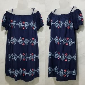 Skies Are Blue Off Shoulder Embroidered Mini Dress Blue M